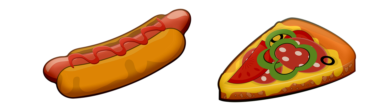 pizza, hot dog, fast food